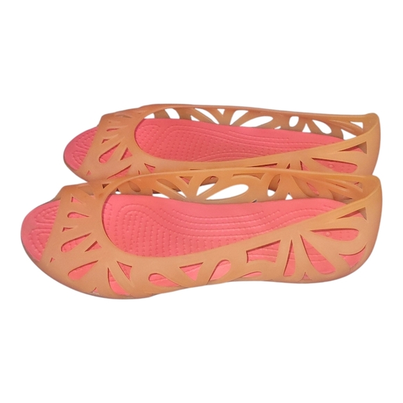 Crocs Adrina III Orange Pink Women's Jelly Peep Toe Slip On Flats W8 - Picture 3 of 10